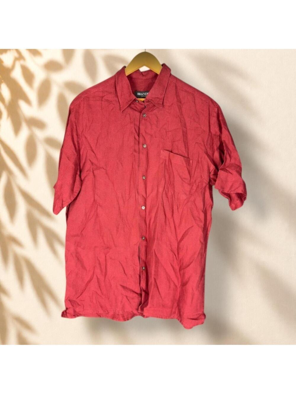Brandini Shirt Men L Large Red Button Up Collared Short Sleeve Pockets Regular